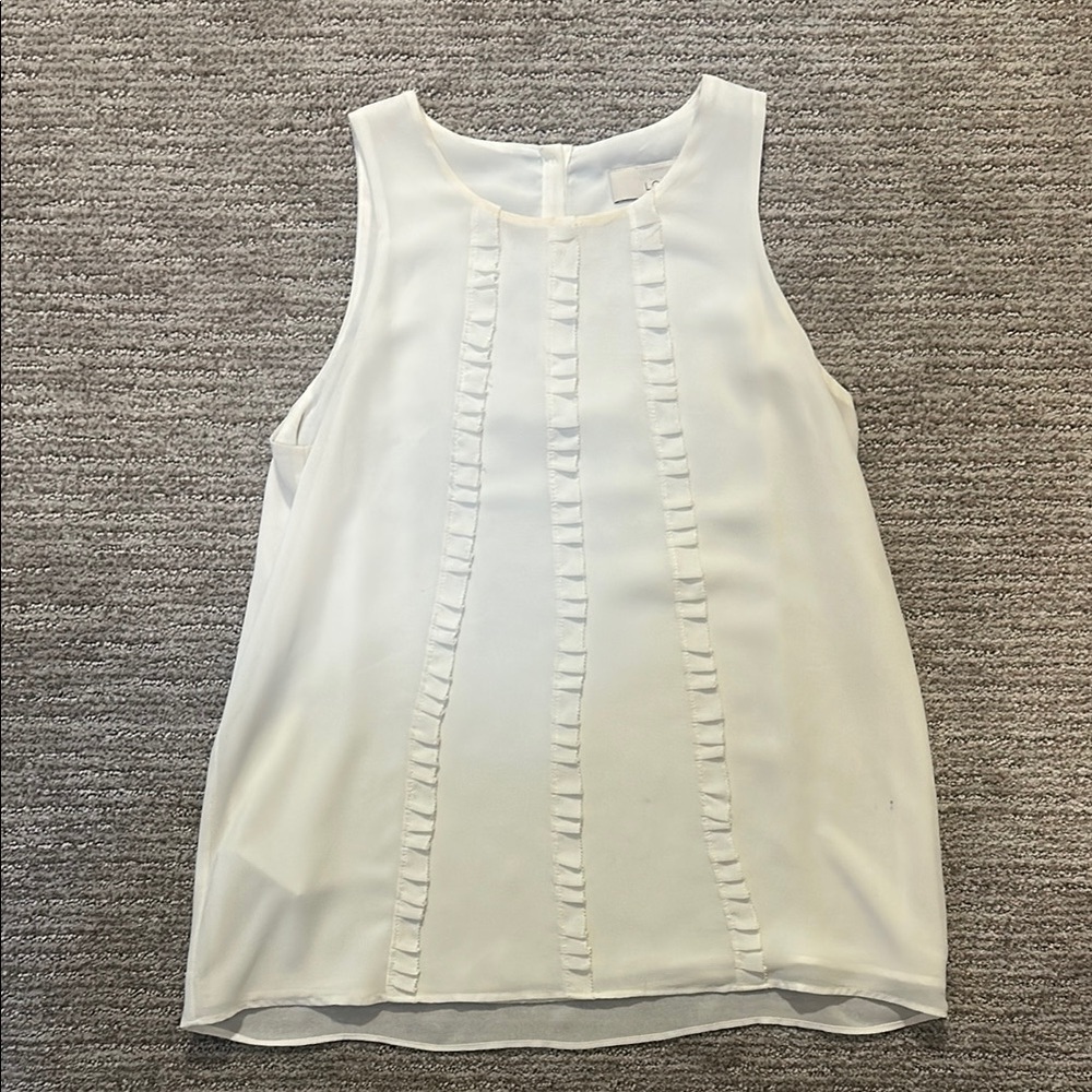 LOFT White Ruffled Sleeveless Blouse